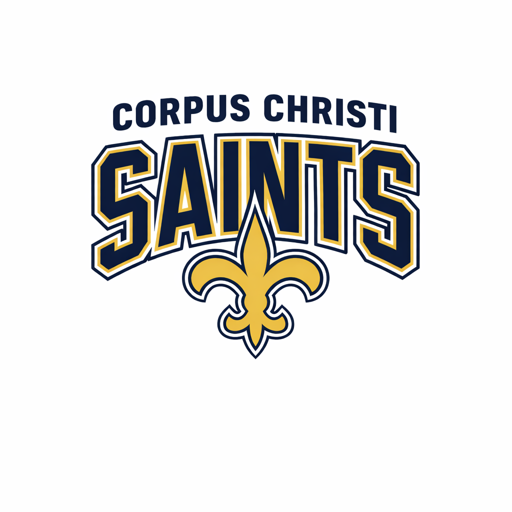 Corpus Christi Saints logo in navy gold and white