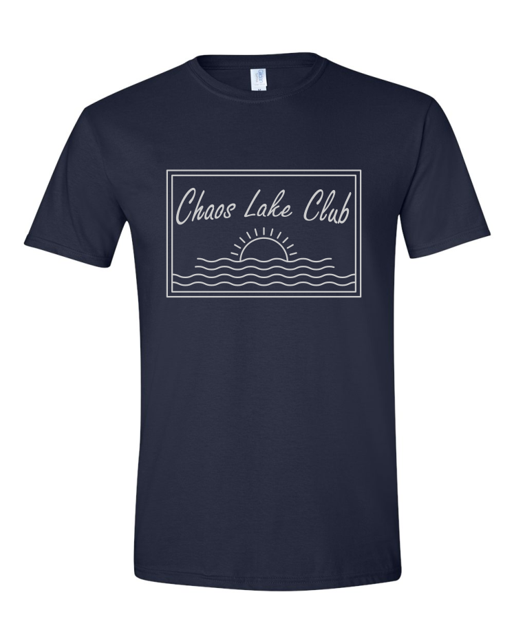 Navy Chaos Lake Club custom shirt product mockup