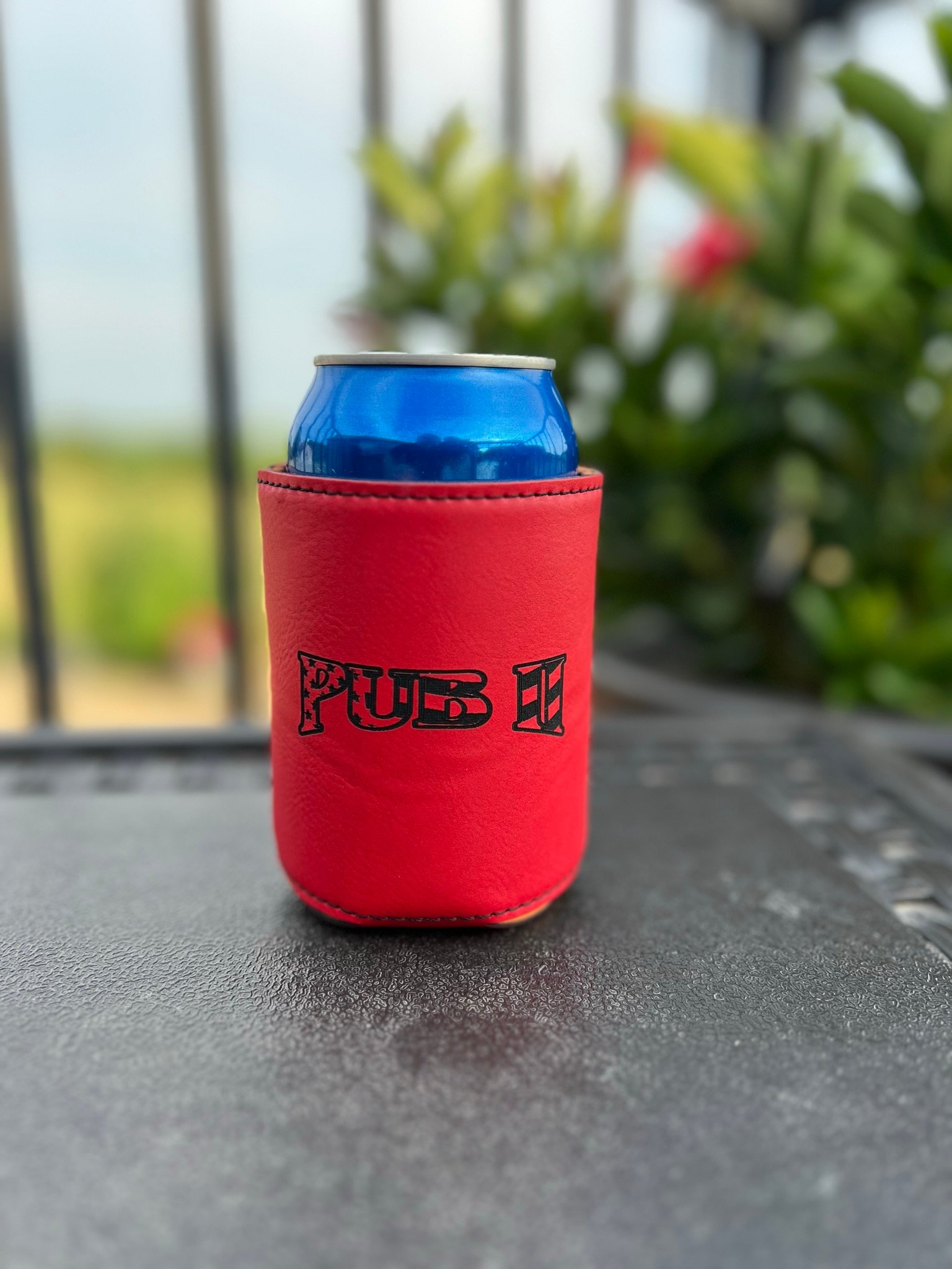 Engraved red beverage cooler