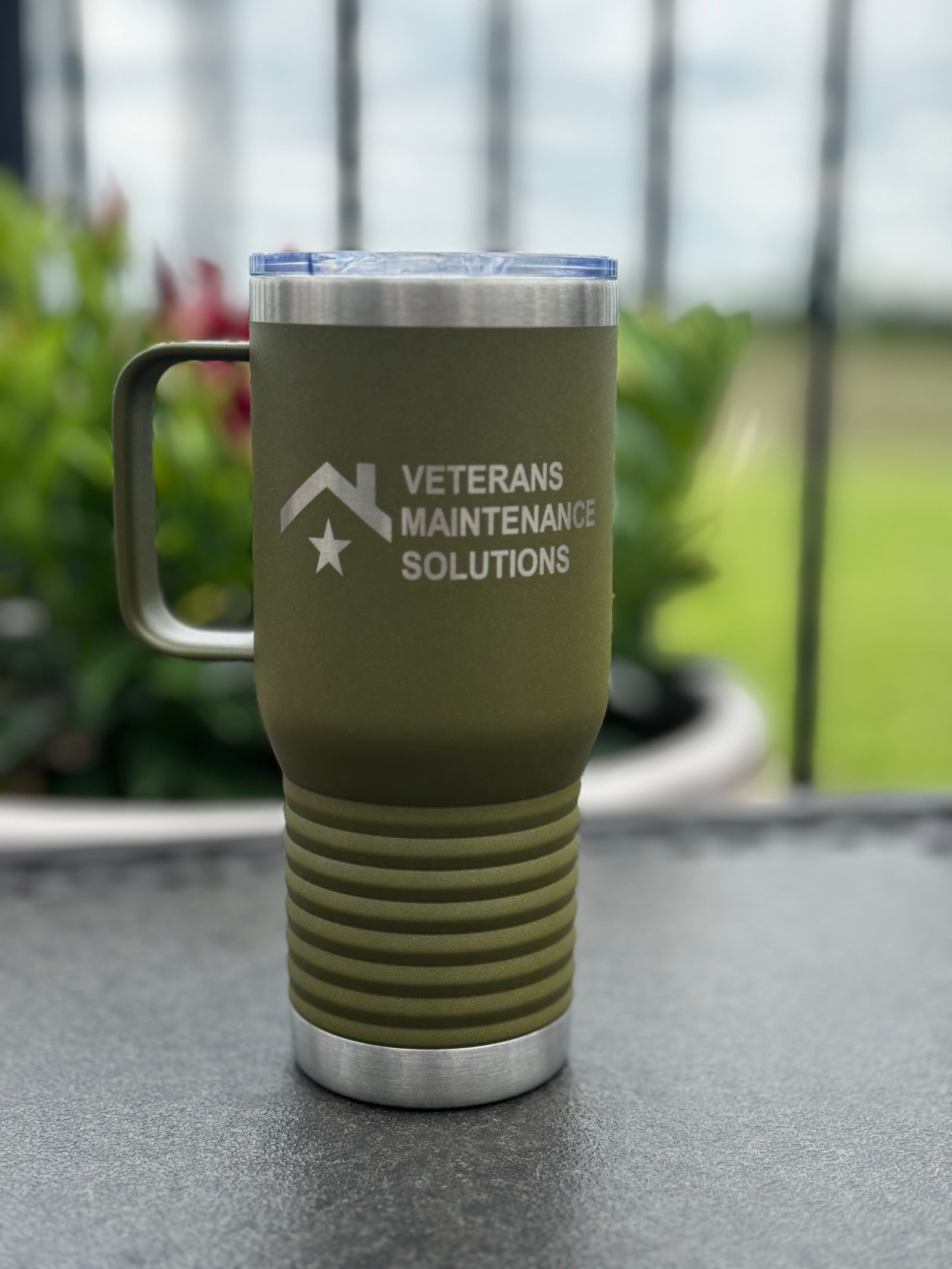 Laser-engraved branded travel tumbler