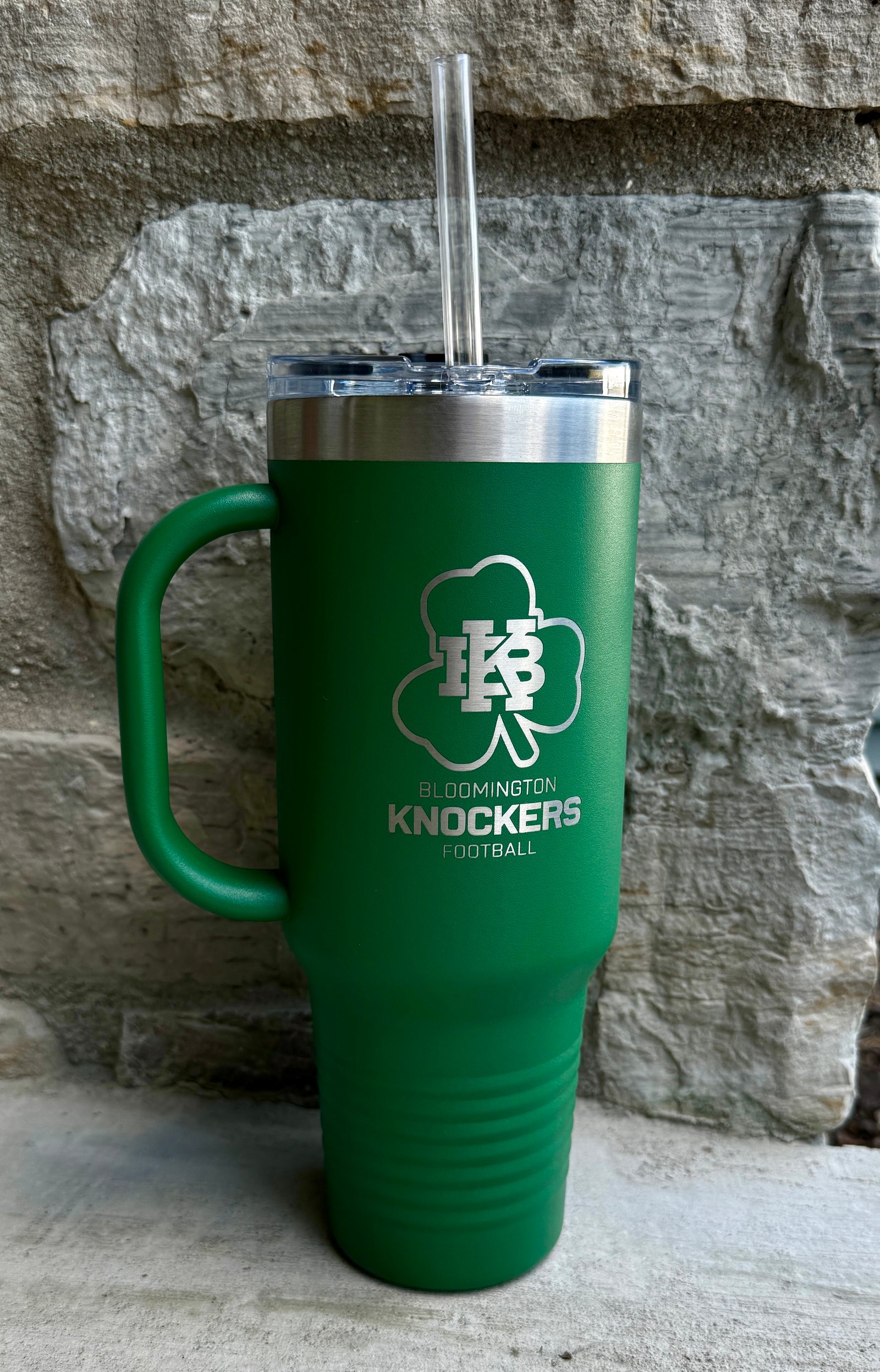Green engraved team travel mug